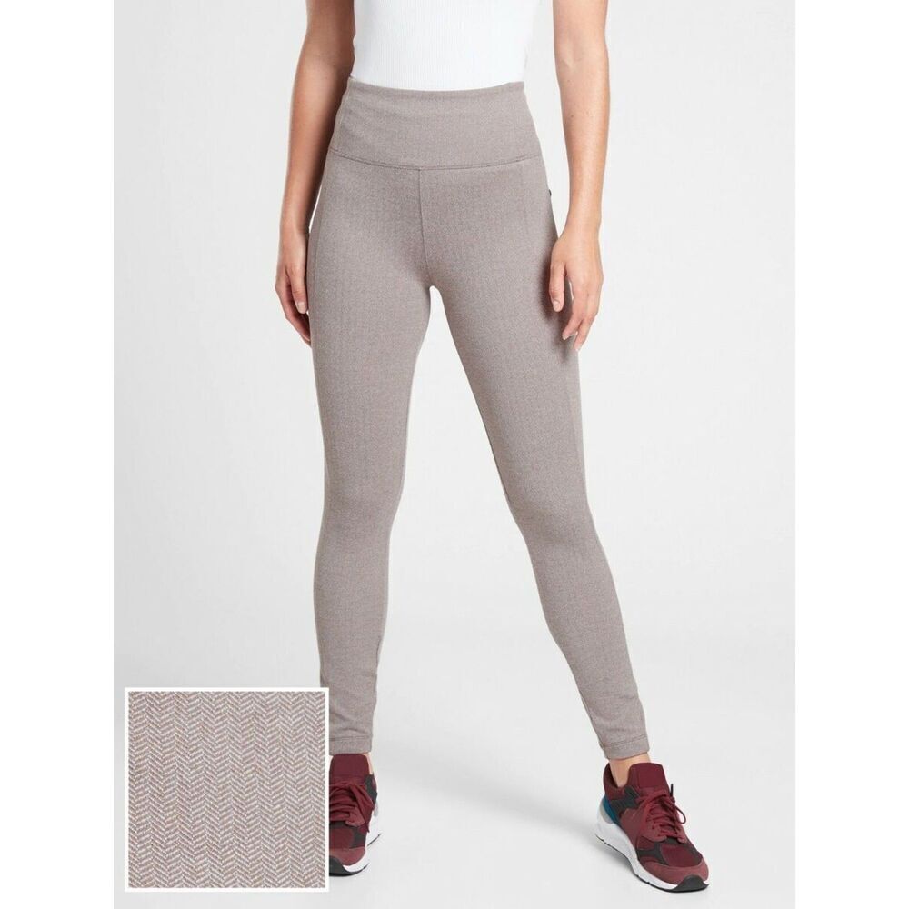 ATHLETA Walnut Brown Chevron Delancey Herringbone Tight Leggings Size Small